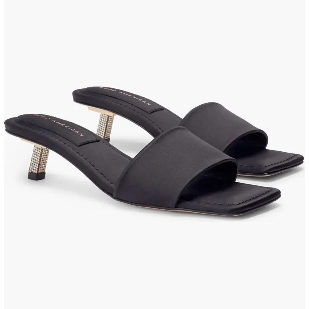 Good American Black Flats with Gold Accents